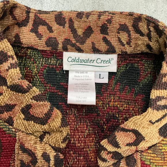 Vintage 90s Floral Leopard Pattern Tapestry Jacket Coldwater Creek - Size Large - Picture 5 of 5